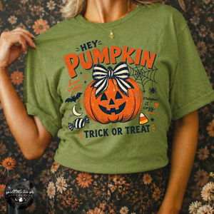 Hey Pumpkin, Trick or Treat? Tee | Cute Halloween Pumpkin Graphic T-Shirt — view 1