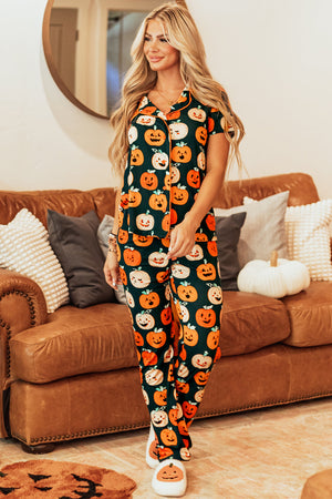 Orange Halloween Pattern Short Sleeve Shirt Pajama Set — view 10