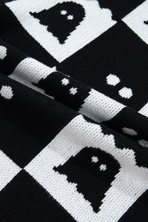 Halloween Ghost Checker High Neck Drop Shoulder Sweater — view 5