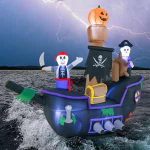 7 Feet Long Halloween Inflatable Pirate Ship with LED Lights Blower — view 1