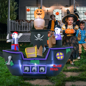 7 Feet Long Halloween Inflatable Pirate Ship with LED Lights Blower — view 2