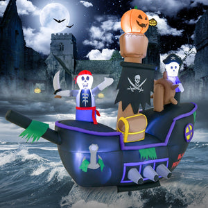 7 Feet Long Halloween Inflatable Pirate Ship with LED Lights Blower — view 5