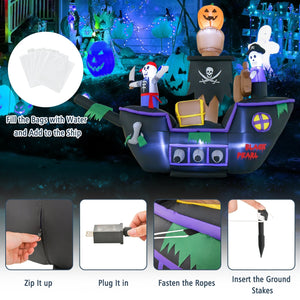 7 Feet Long Halloween Inflatable Pirate Ship with LED Lights Blower — view 7