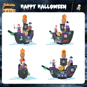 7 Feet Long Halloween Inflatable Pirate Ship with LED Lights Blower — view 8