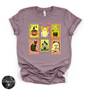 Halloween Stamps Tee | Vintage Spooky Postage Graphic T-Shirt — view 2