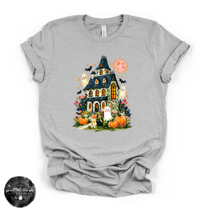 Fun Halloween Haunted House Tee | Vintage Spooky House Graphic T-Shirt — view 2