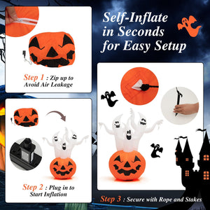 6 Feet Inflatable Halloween Ghosts with Pumpkin Decor and Rotating Lamp — view 8
