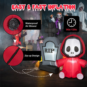 5 Feet Inflatable Halloween Ghost Holding Sickle and Tombstone Yard Decor — view 7