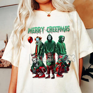 Merry Creepmas T-Shirt - Christmas Halloween Movies Characters Tee, Chibi Movie Characters Shirt — view 7
