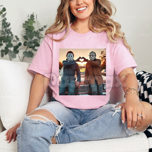 "Heart Hands But Make It Horror" T-Shirt - Funny Michael & Jason 90s Retro Meme Tee, Unisex Halloween Slasher Shirt — view 3