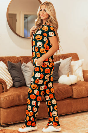 Orange Halloween Pattern Short Sleeve Shirt Pajama Set — view 7