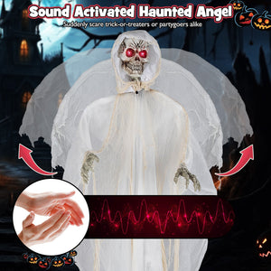 8.3 ft Halloween Standing Haunted Angel with Lighted Eyes and Automatic Wing Movement — view 6