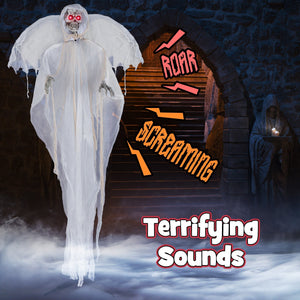 8.3 ft Halloween Standing Haunted Angel with Lighted Eyes and Automatic Wing Movement — view 7