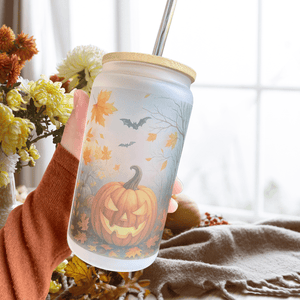 Halloween Frosted Pumpkin Iced Coffee Cup – Fall Glass Tumbler Gift — view 3