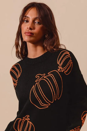 SO ME Pumpkin Embroidered Halloween Thanksgiving Sweater — view 5