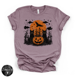Black Cats & Jack O'Lanterns Tee | Vintage Halloween Graphic T-Shirt — view 3