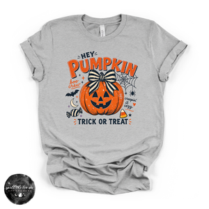 Hey Pumpkin, Trick or Treat? Tee | Cute Halloween Pumpkin Graphic T-Shirt — view 2