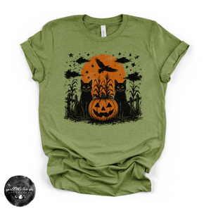 Black Cats & Jack O'Lanterns Tee | Vintage Halloween Graphic T-Shirt — view 4