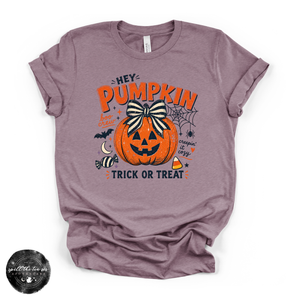 Hey Pumpkin, Trick or Treat? Tee | Cute Halloween Pumpkin Graphic T-Shirt — view 3