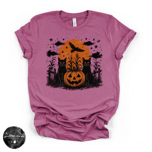 Black Cats & Jack O'Lanterns Tee | Vintage Halloween Graphic T-Shirt — view 5