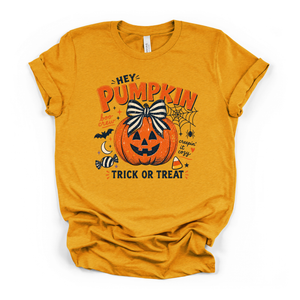 Hey Pumpkin, Trick or Treat? Tee | Cute Halloween Pumpkin Graphic T-Shirt — view 5
