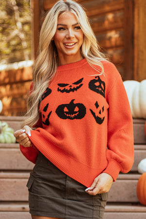 Halloween Pumpkin Face Drop Shoulder Sweater — view 4