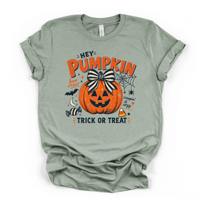 Hey Pumpkin, Trick or Treat? Tee | Cute Halloween Pumpkin Graphic T-Shirt — view 6