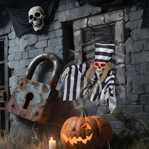 Animated Halloween Decoration 18 Inch Hanging Skull Prisoner — view 1