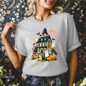Fun Halloween Haunted House Tee | Vintage Spooky House Graphic T-Shirt — view 1