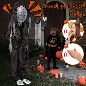 8.5 Feet Halloween Decoration Animated Standing Grim Reaper with Glowing Eyes — view 6
