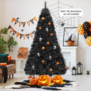 6/7/8 Feet Black Artificial Halloween Christmas Tree with PVC Branch Tips and 210/320/450 Cool White LED Lights — view 1
