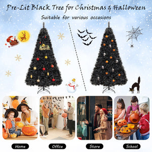 6/7/8 Feet Black Artificial Halloween Christmas Tree with PVC Branch Tips and 210/320/450 Cool White LED Lights — view 6
