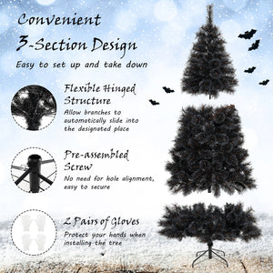 6/7/8 Feet Black Artificial Halloween Christmas Tree with PVC Branch Tips and 210/320/450 Cool White LED Lights — view 7