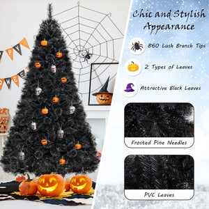 6/7/8 Feet Black Artificial Halloween Christmas Tree with PVC Branch Tips and 210/320/450 Cool White LED Lights — view 8