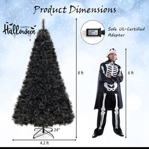 6/7/8 Feet Black Artificial Halloween Christmas Tree with PVC Branch Tips and 210/320/450 Cool White LED Lights — view 5