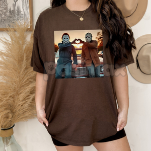 "Heart Hands But Make It Horror" T-Shirt - Funny Michael & Jason 90s Retro Meme Tee, Unisex Halloween Slasher Shirt — view 4