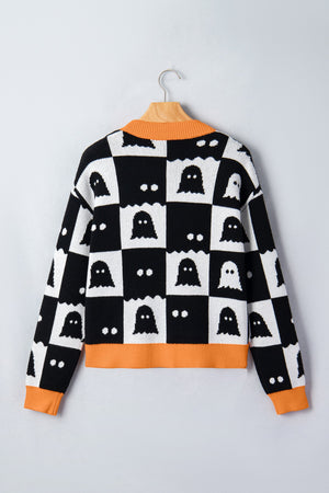 Halloween Ghost Colorblock Drop Shoulder Knit Cardigan — view 3