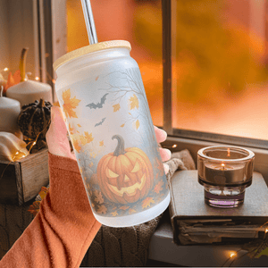 Halloween Frosted Pumpkin Iced Coffee Cup – Fall Glass Tumbler Gift — view 1