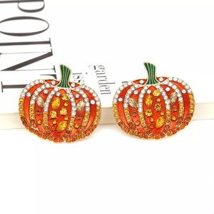 Halloween Pumpkin Rhinestone Stud Earrings — view 1