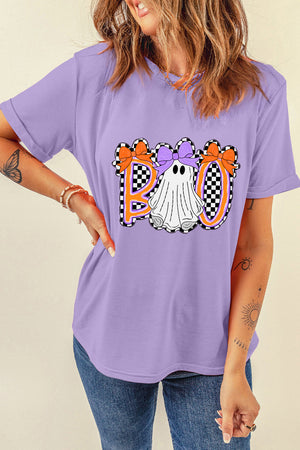 Wisteria Boo Checkered Bow Ghost Halloween Graphic Tee — view 7