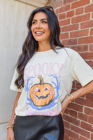 White SPOOKY Pumpkin Print Round Neck Halloween T Shirt — view 5