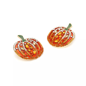 Halloween Pumpkin Rhinestone Stud Earrings — view 4