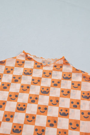 Halloween Checker Mock Neck Long Sleeve Blouse — view 4