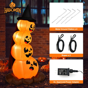 7 Feet Halloween Inflatable Pumpkin Combo with Witch's Hat and LED Lights — view 8