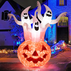 6 Feet Inflatable Halloween Ghosts with Pumpkin Decor and Rotating Lamp — view 2