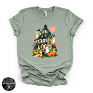 Fun Halloween Haunted House Tee | Vintage Spooky House Graphic T-Shirt — view 3