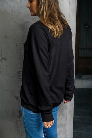 Black Spooky Season Halloween Ghost Printed Drop Shoulder Sweatshirt — view 4