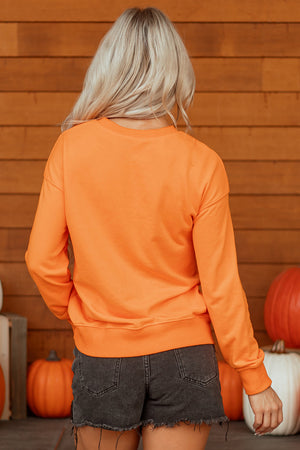 Grapefruit Orange Spooky Graphic Halloween Crew Neck Holiday Sweatshirt — view 16