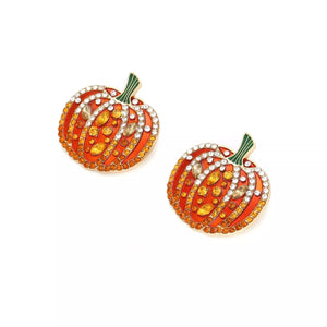 Halloween Pumpkin Rhinestone Stud Earrings — view 3