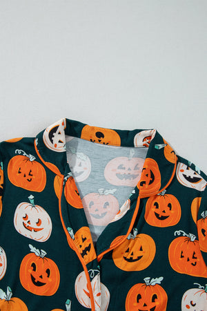 Orange Halloween Pattern Short Sleeve Shirt Pajama Set — view 33